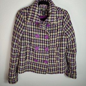 Vertigo Paris Wool Blend Checkered Multicolor Purple Retro Peacoat M